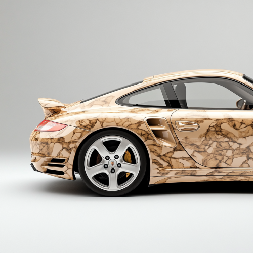 Shiny Porsche GT3 with ancient cave painting design