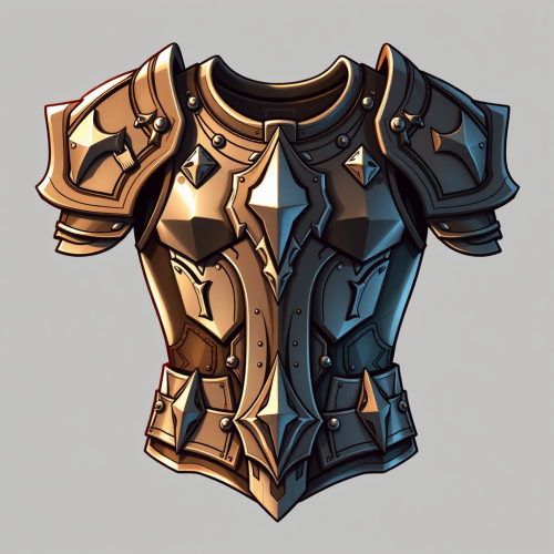 Shiny armor plate with detailed drawing of chest.