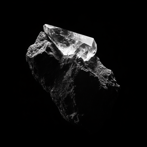 Shiny diamond in black rock shines brightly.