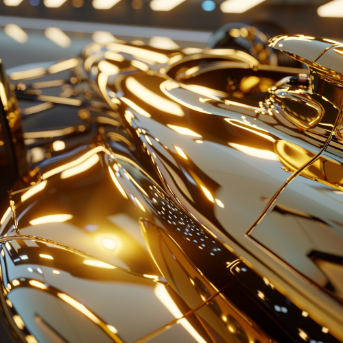 Shiny gold car part shown up close