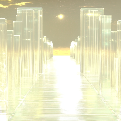 Shiny golden doors to sky city in Heaven