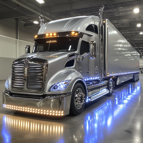 Shiny silver semi-truck with chrome details