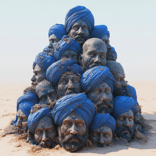 Sikh Warriors in Blue Turbans in Pyramid Shape