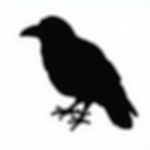 Silhouette of black and white raven sketch.