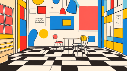 Simple Classroom Drawing with Geometric Shapes and Colors