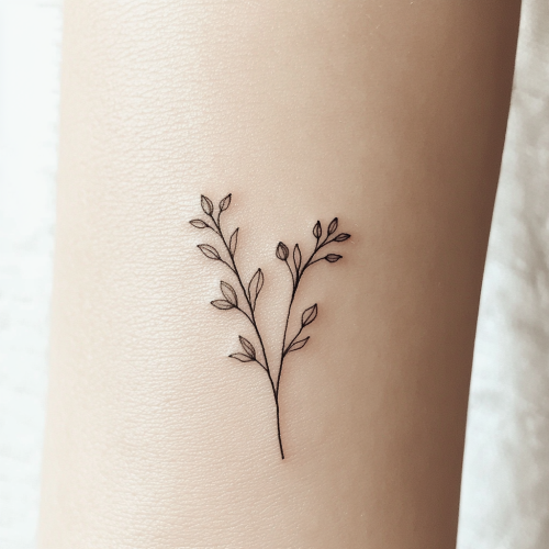 Simple black tattoo of delicate branch with buds