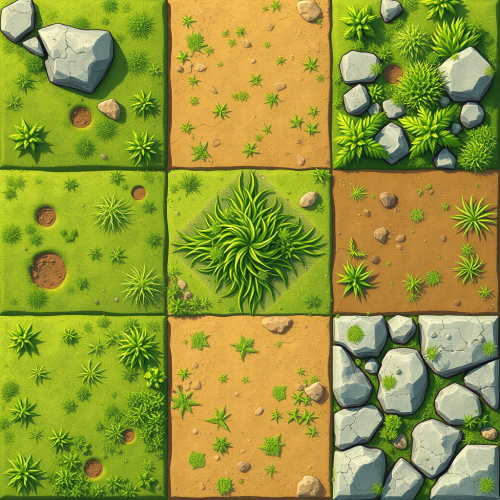 Simple grass and rock tiles for video game.