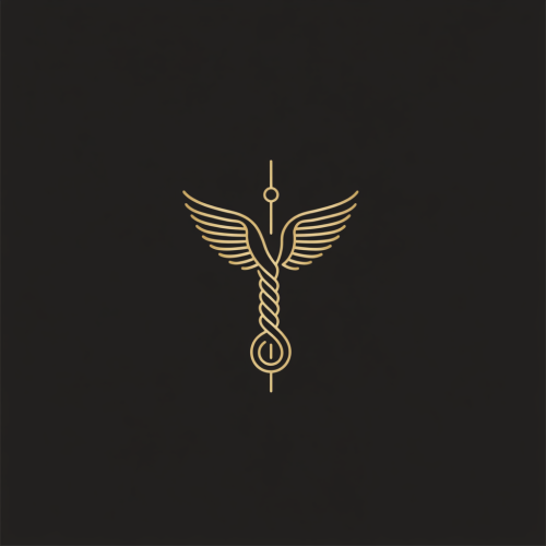 Simple logo design inspired by ancient health symbols.