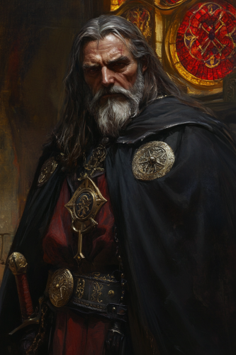 Sinister depiction of priest in various artistic styles portrait.