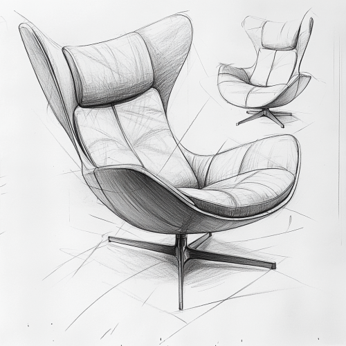 Sketch Jacobsen Series 7 chair with detailed views.