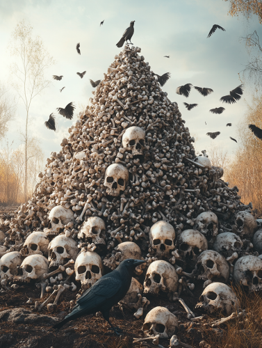Skulls and Bones Tower with Crows