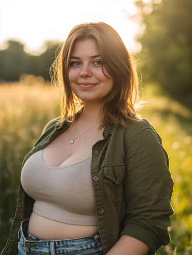 Smiling 28-Year-Old Woman Outdoors, Casual Wear, Fujifilm GFX 100S 