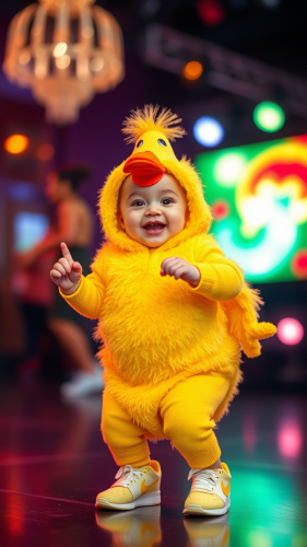 Smiling Baby Duck Dances at Disco in Nike's.