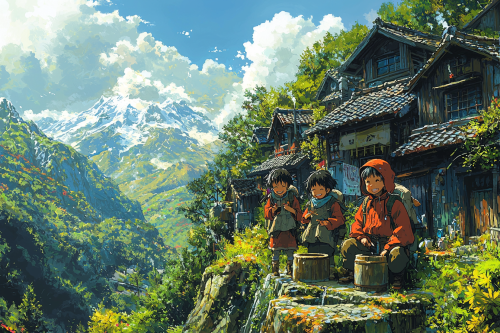 Smiling group creating well with vivid colors and details.