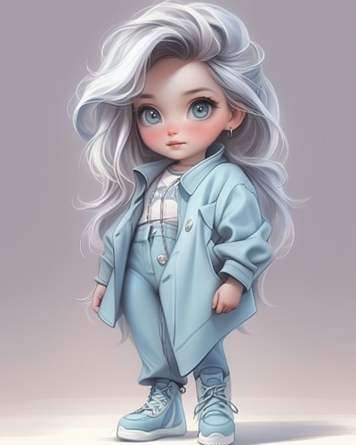 Smiling little girl in blue fashion show