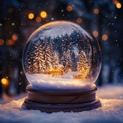 Snow Globe on low turned base in forest.