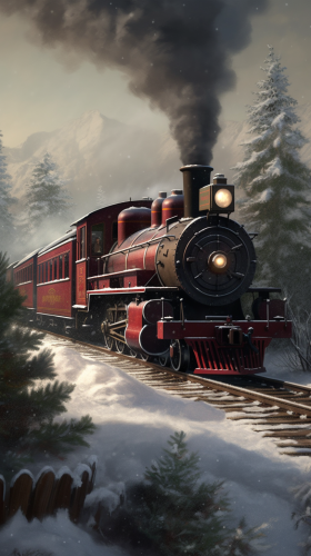 Snowy Christmas Train in Festive Winter Scene