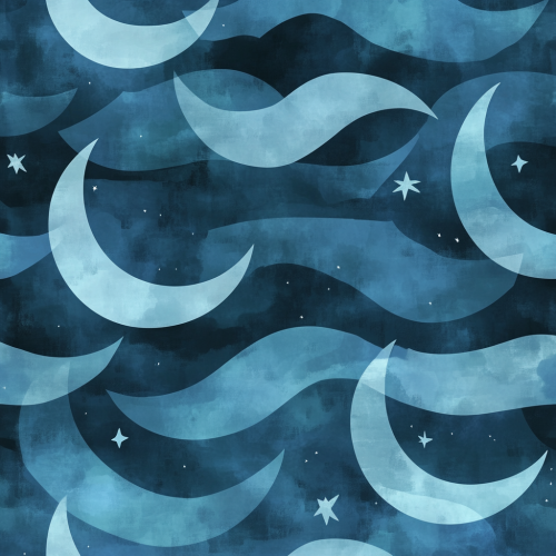 Soft, watercolor moons and stars in misty night sky. Soft, watercolor moons and stars in misty night sky.