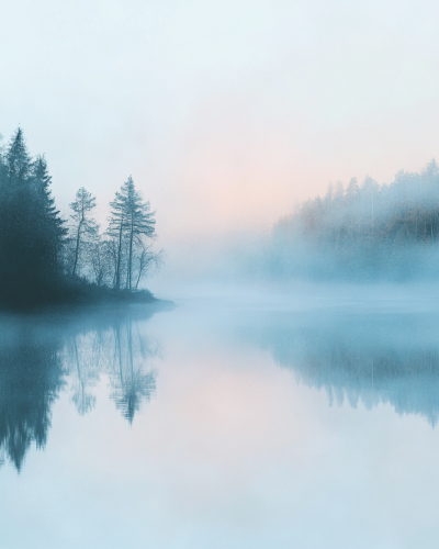 Soft morning sunlight gently covers natural landscape, creating serene atmosphere.