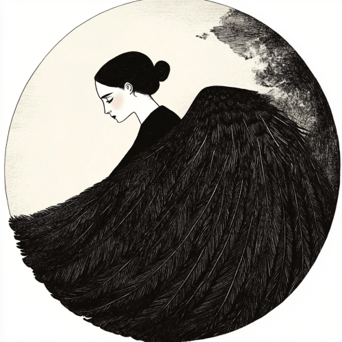 Solitary Woman with Dark Feathered Wings