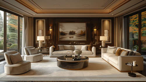 Sophisticated, modern house with elegant decor and furnishings.