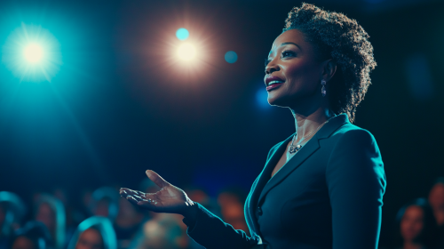 Speaker addresses audience in an event