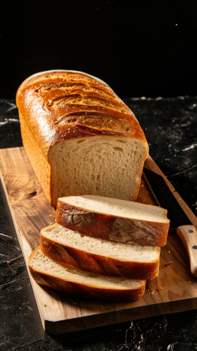 Sourdough bread loaf with slice standing up