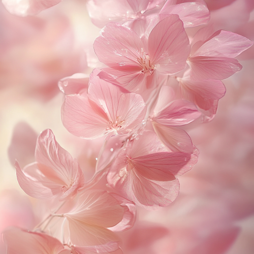 Sparkling Pink Flower Petals Dancing in Air