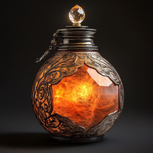 Sparkling orange mercury in magical locked flask
