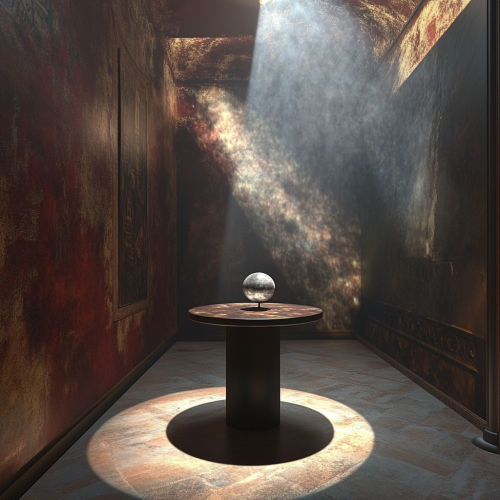 Sphere projecting films onto walls and ceiling of room.