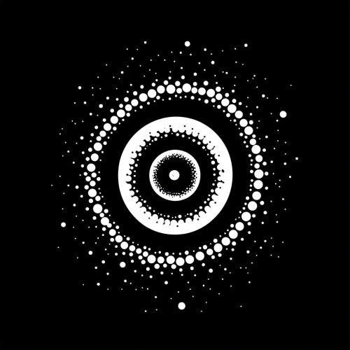 Spiral of white dots on black background.