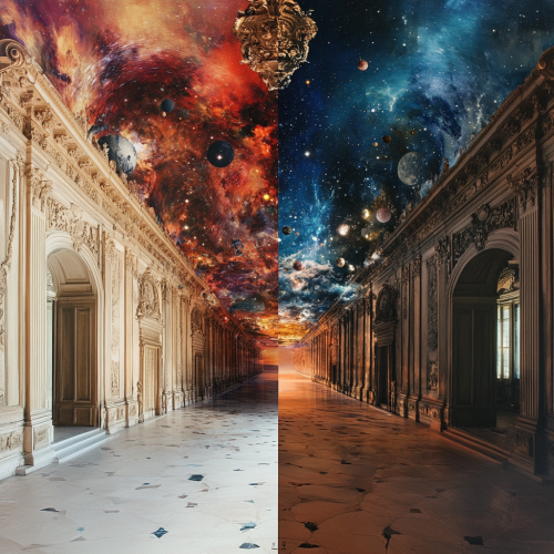 Split scene with Chantilly and Pudim worlds, realistic photo.