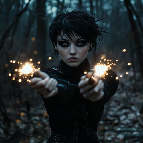 Spooky Fantasy: Young Woman Battles Monster in Forest