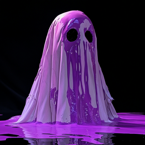 Spooky Ghost with Purple Drips on Black Background