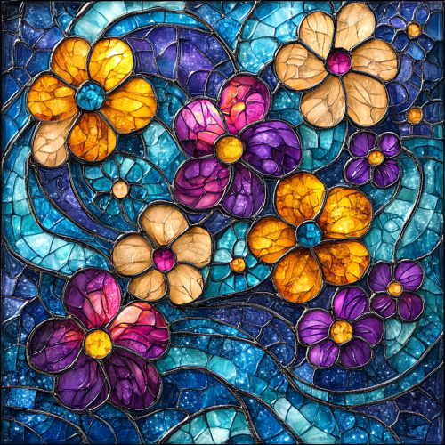 Stained glass style floral design with vibrant colors. Stained glass style floral design with vibrant colors.