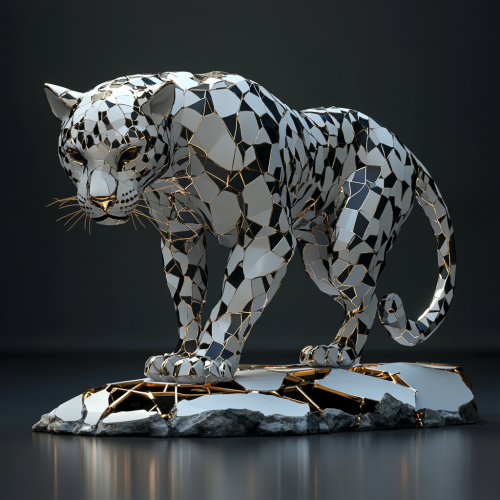 Stalking Jaguar: Majestic Fragmented Sculpture on Gold Base