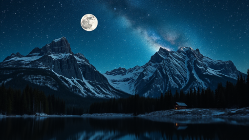 Starry Night Over Snowy Mountain Range