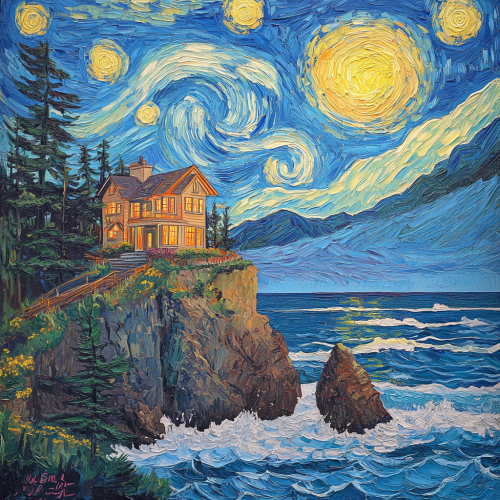 Starry Night-inspired modern home on Oregon cliff