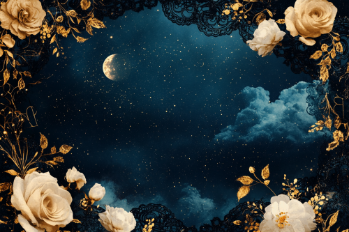 Starry night framed with lace and roses