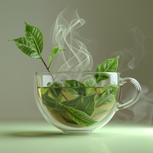 Steaming black tea leaves in clear teacup