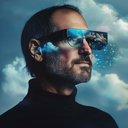 Steve Jobs wears augmented reality glasses, views anime hologram