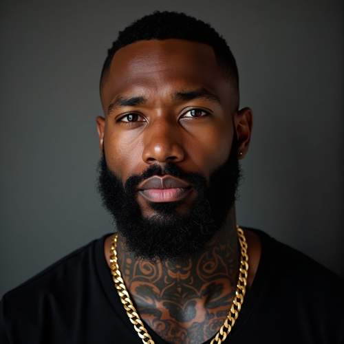 Strong Man with Neck Tattoos and Gold Chain