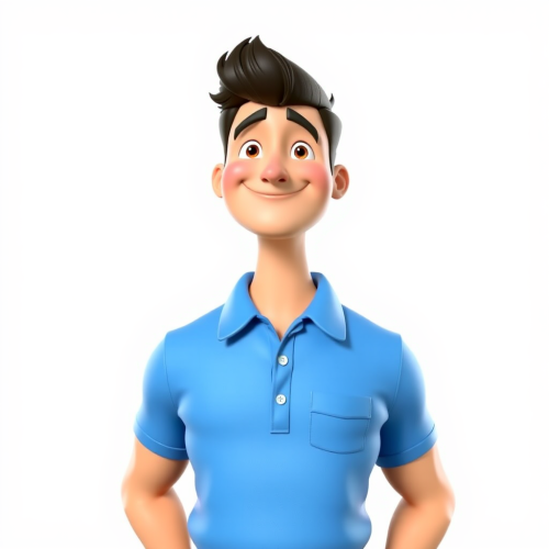 Strong Smiling Roofer Avatar in Blue Polo Shirt