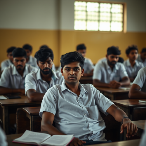 Students Studying in Sri Lankan Classroom with Cinematic Lighting