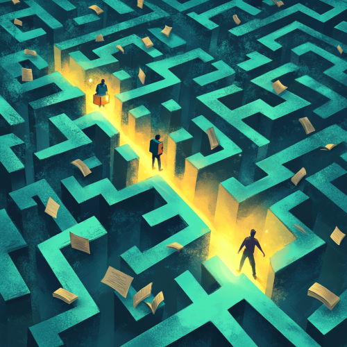Students lost in maze, one guided by bright book. Students lost in maze, one guided by bright book.