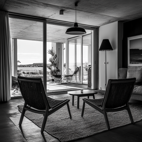 Stunning contrast in black and white vacation rental interior.