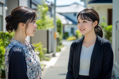 Japanese Women Chat in Upscale Neighborhood