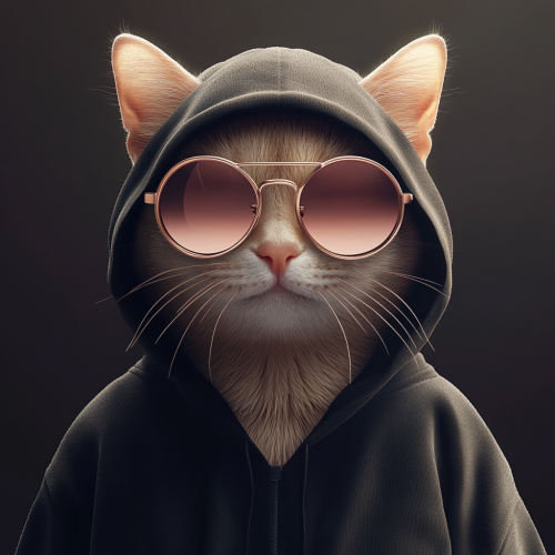 Stylish cat in sunglasses and hoodie portrait.