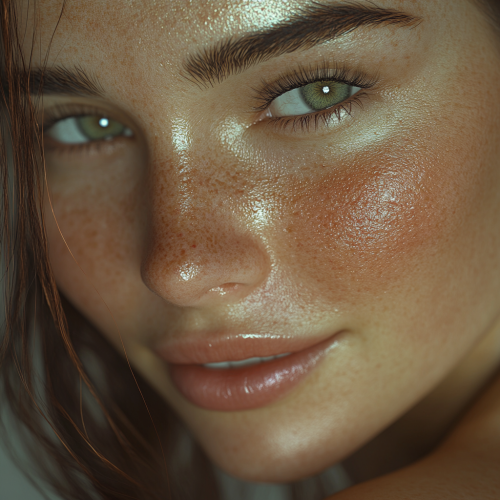 Stylish woman with warm smile and detailed skin