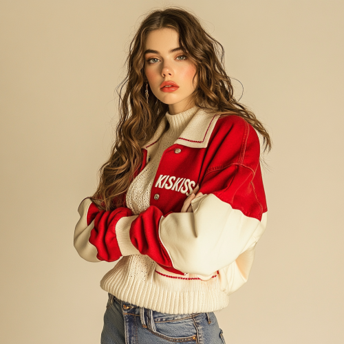 Stylish young girl wears red jacket